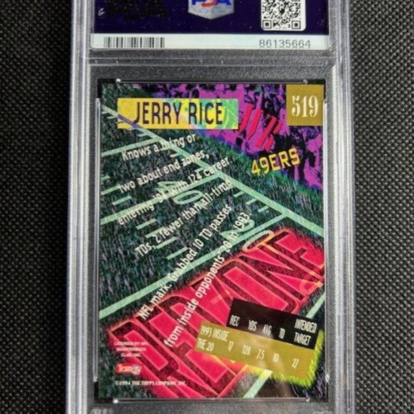 1994 STADIUM CLUB #519 JERRY RICE PSA 10 GEM MINT POP 14 HOF 49ERS GOAT - Picture 2 of 2